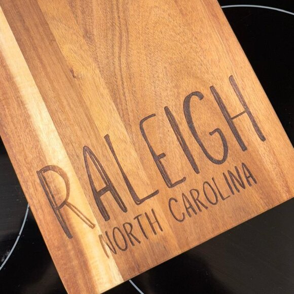 Raleigh North Carolina Engraved Wood Serving Board NC Home Decor 16"x9" - Picture 3 of 4